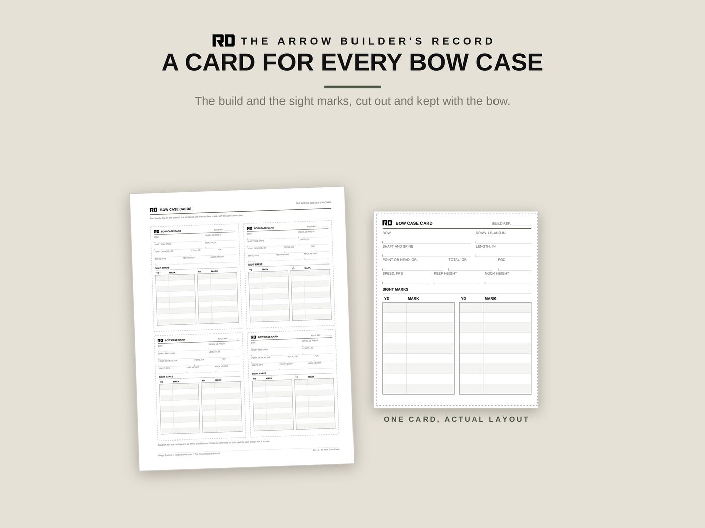 Bow case cards: the build and sight marks, kept with the bow