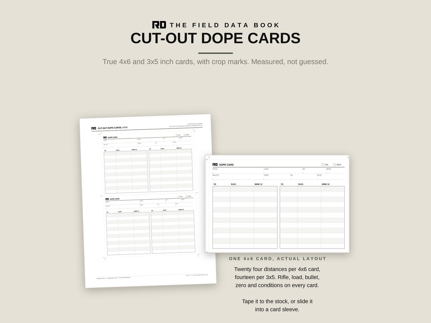 Cut-out dope cards at a true 4x6 and 3x5 inch