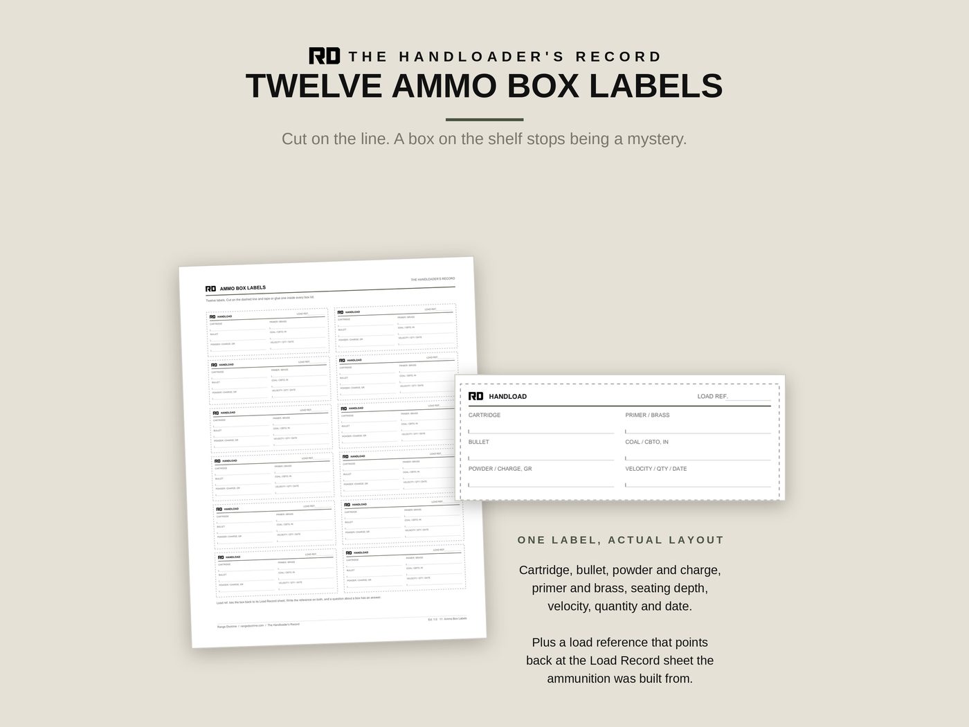 Ammo box labels that point back to the Load Record