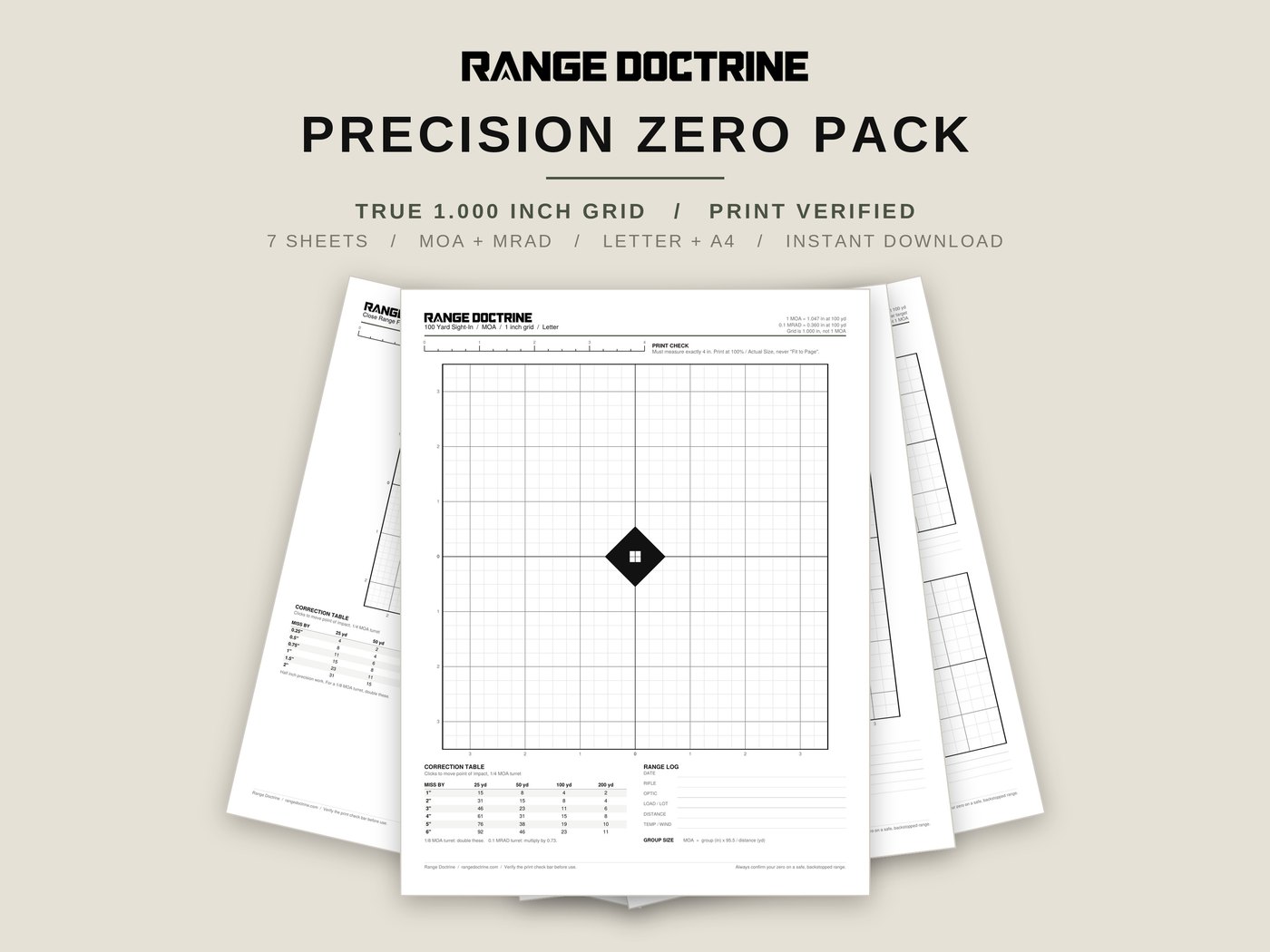 Precision Zero Pack — printable range + field product cover