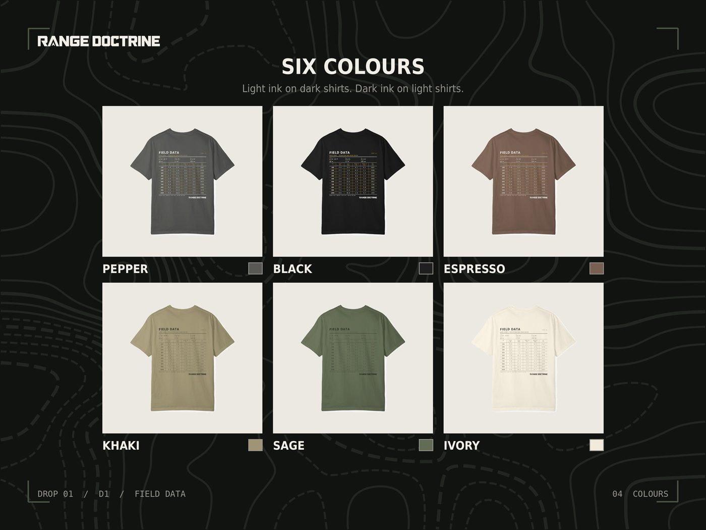 Six garment dyed colours