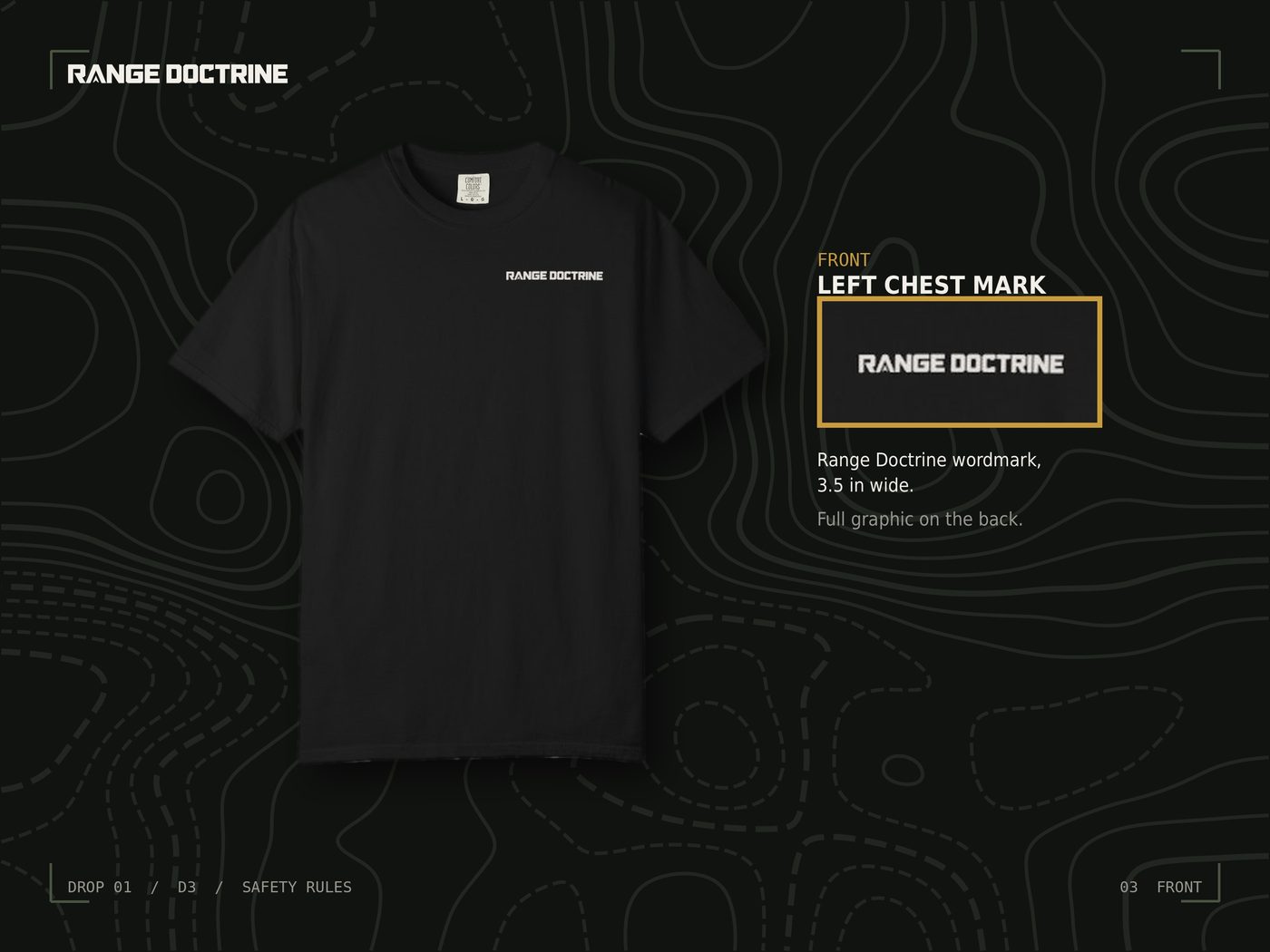 Range Doctrine wordmark on the left chest