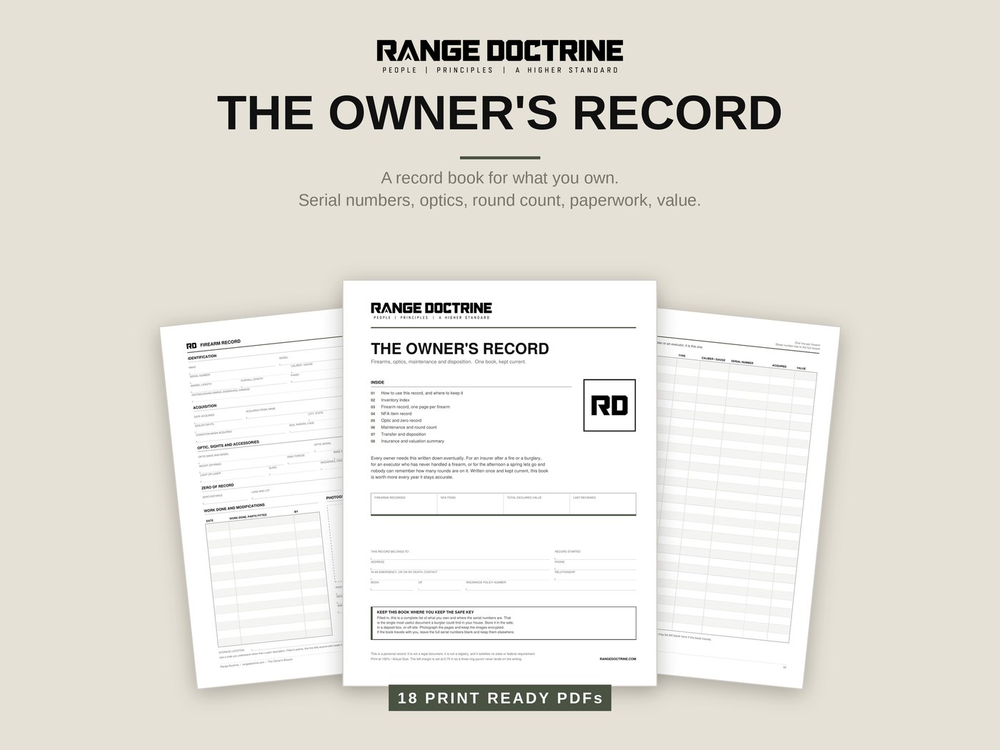 The Owner's Record — printable range + field product cover